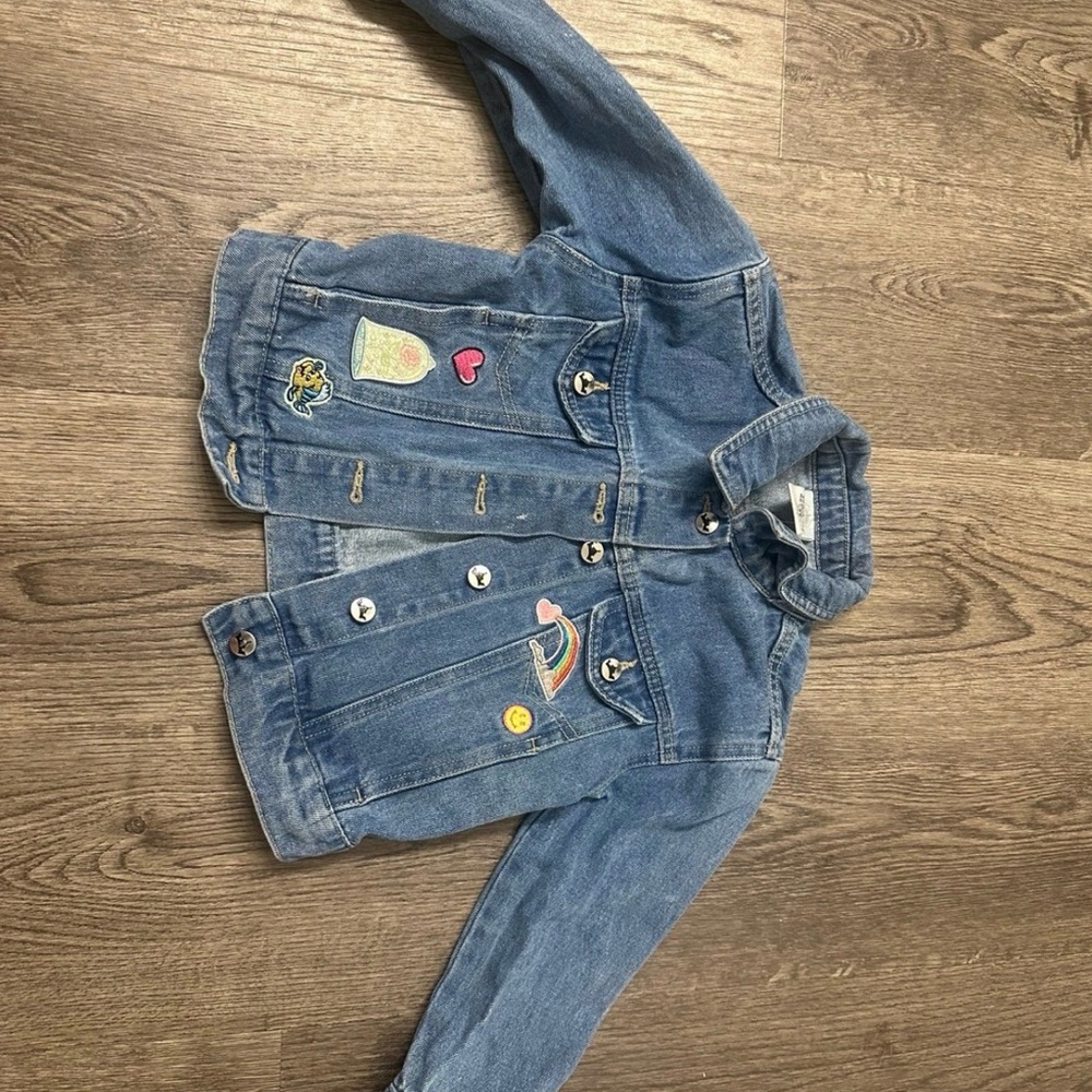 Disney Girls Blue Denim Jacket with Colorful Patches